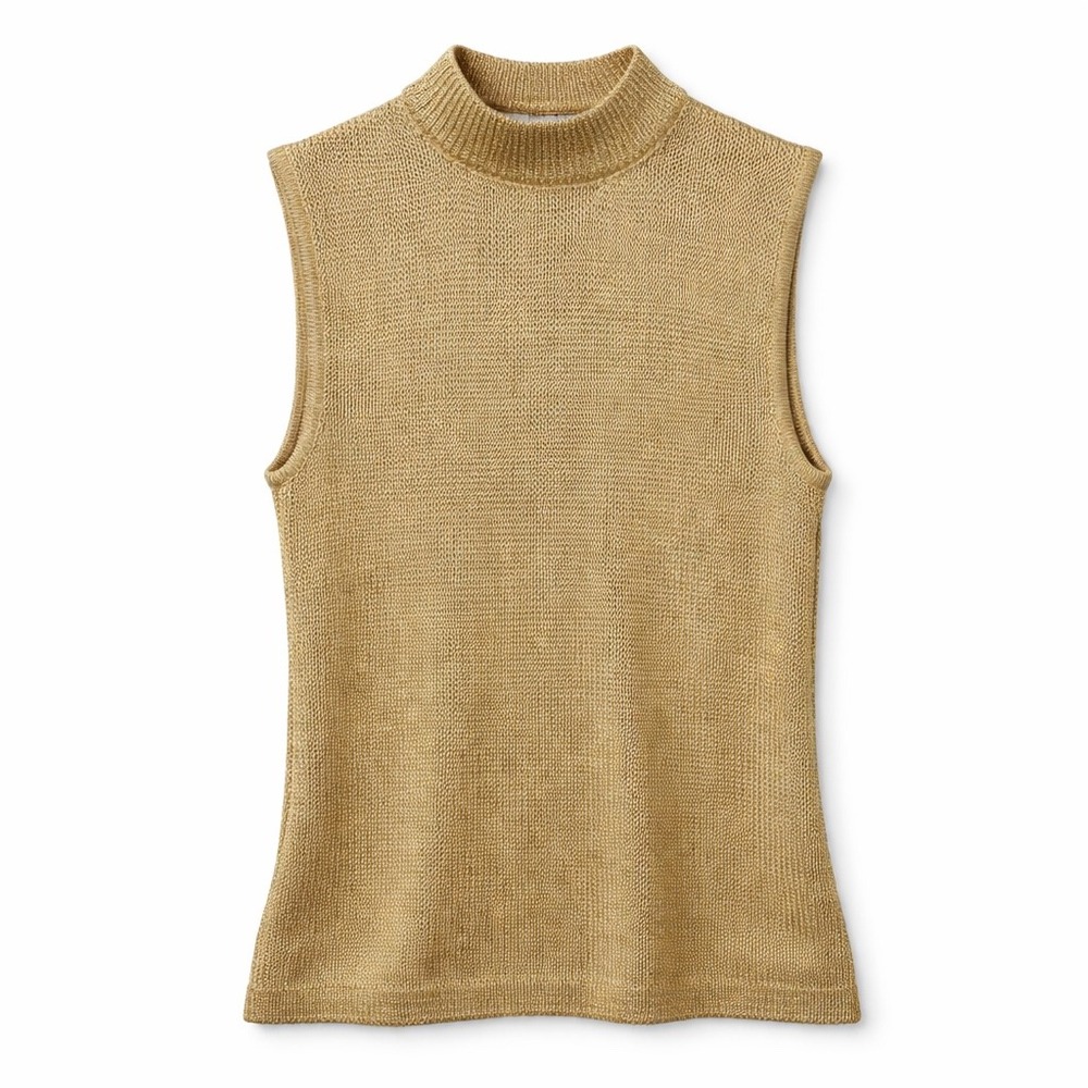 ST JOHN Marie Gray Santana Knit Gold Metallic Paillettes Top Large USA Luxury - Picture 2 of 10